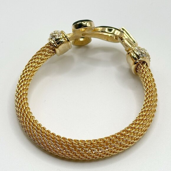 Swan SWAROVSKI Crystal Rhinestone Gold Mesh Black Enamel Bow Bracelet - Picture 5 of 10